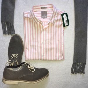 A Frame Light Pink and White Striped Button Down